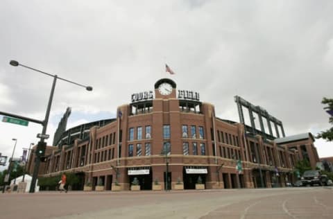 DENVER – JUNE 14: A general view of the exterior home plate entrance to Coors Field, home of the Colorado Rockies on June 14, 2004 in Denver, Colorado. (Photo by Brian Bahr/Getty Images)