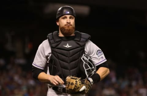 PHOENIX, AZ – SEPTEMBER 12: Catcher Jonathan Lucroy #21 of the Colorado Rockies walks off the field during the MLB game against the Arizona Diamondbacks at Chase Field on September 12, 2017 in Phoenix, Arizona. (Photo by Christian Petersen/Getty Images)