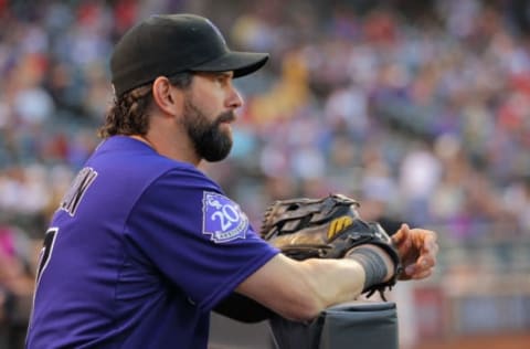 DENVER, CO – SEPTEMBER 24: Todd Helton #17 of the Colorado Rockies prepares to take the field against the Boston Red Sox at Coors Field on September 24, 2013 in Denver, Colorado. (Photo by Doug Pensinger/Getty Images)