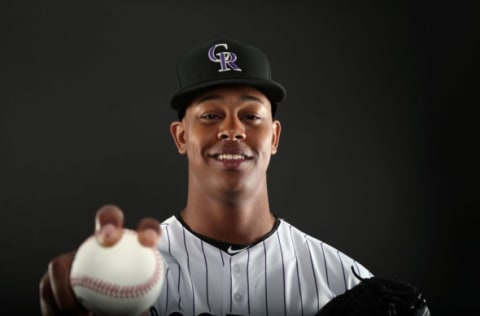 SCOTTSDALE, AZ – FEBRUARY 23: Yency Almonte #62 of the Colorado Rockies poses for a portrait during photo day at Salt River Fields at Talking Stick on February 23, 2017 in Scottsdale, Arizona. (Photo by Chris Coduto/Getty Images)