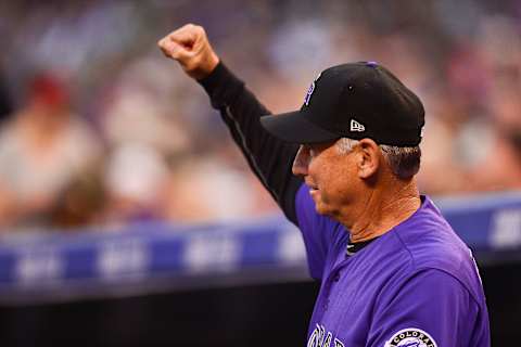 DENVER, CO – SEPTEMBER 15: Bud Black #10 of the Colorado Rockies cheers after a defensive out in the first inning of a game against the San Diego Padres at Coors Field on September 15, 2017 in Denver, Colorado. (Photo by Dustin Bradford/Getty Images)