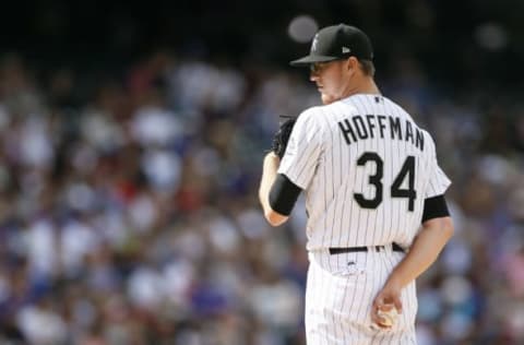 DENVER, CO – OCTOBER 01: Jeff Hoffman #34 of the Colorado Rockies pitches during a regular season MLB game between the Colorado Rockies and the visiting Los Angeles Dodgers at Coors Field on October 1, 2017 in Denver, Colorado. (Photo by Russell Lansford/Getty Images)