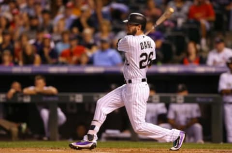 DENVER, CO – SEPTEMBER 20: David Dahl #26 of the Colorado Rockies watches his RBI single during the first inning against the St. Louis Cardinals at Coors Field on September 20, 2016 in Denver, Colorado. (Photo by Justin Edmonds/Getty Images)