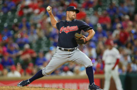 ARLINGTON, TX – APRIL 04: Bryan Shaw #27 of the Cleveland Indians pitches in the seventh inning against the Texas Rangers at Globe Life Park in Arlington on April 4, 2017 in Arlington, Texas. (Photo by Rick Yeatts/Getty Images)