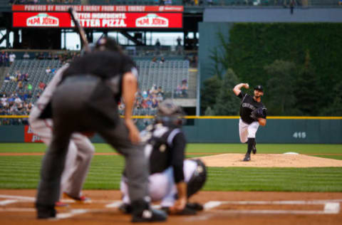 DENVER, CO – AUGUST 14: Starting pitcher Chad Bettis #35 of the Colorado Rockies delivers to home plate during the first inning against the Atlanta Braves at Coors Field on August 14, 2017 in Denver, Colorado. Bettis is making his first start of the season following treatment for testicular cancer. (Photo by Justin Edmonds/Getty Images)