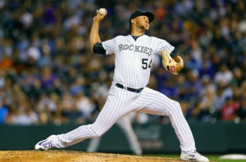 DENVER, CO – SEPTEMBER 6: Relief pitcher Carlos Estevez #54 of the Colorado Rockies delivers to home plate during the fourth inning against the San Francisco Giants at Coors Field on September 6, 2017 in Denver, Colorado. (Photo by Justin Edmonds/Getty Images)