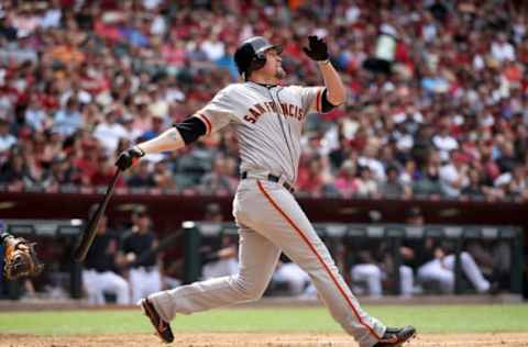 PHOENIX, AZ – APRIL 07: Aubrey Huff #17 of the San Francisco Giants bats against the Arizona Diamondbacks during the MLB game at Chase Field on April 7, 2012 in Phoenix, Arizona. The Diamondbacks defeated the Giants 5-4. (Photo by Christian Petersen/Getty Images)