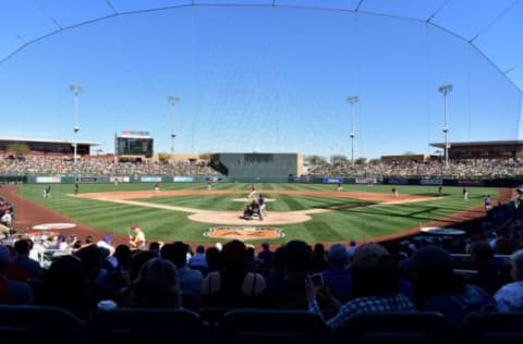 SCOTTSDALE, AZ – FEBRUARY 25: Archie Bradley #25 of the Arizona Diamondbacks delivers a pitch during the fourth inning of the spring training game against the Colorado Rockies at Salt River Fields at Talking Stick on February 25, 2017 in Scottsdale, Arizona. (Photo by Jennifer Stewart/Getty Images)