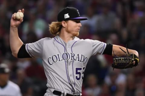 PHOENIX, AZ – OCTOBER 04: Starting pitcher Jon Gray #55 of the Colorado Rockies pitches during the bottom of the first inning of the National League Wild Card game against the Arizona Diamondbacks at Chase Field on October 4, 2017 in Phoenix, Arizona. (Photo by Norm Hall/Getty Images)