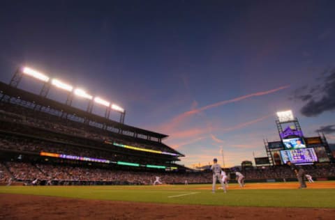 DENVER, CO – JUNE 01: Sunset falls over the stadium as the Colorado Rockies defeated the Los Angeles Dodgers 13-3 at Coors Field on June 1, 2012 in Denver, Colorado. (Photo by Doug Pensinger/Getty Images)