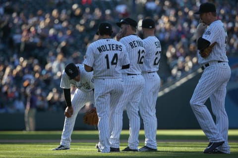 DENVER, CO – APRIL 24: Colorado Rockies infielders Nolan Arenado. Getty Images.