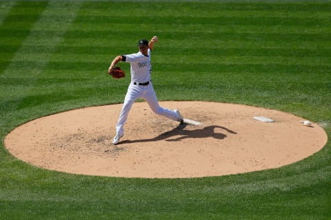 DENVER, CO – AUGUST 20: Relief pitcher Chris Rusin #52 of the Colorado Rockies delivers to home plate during the sixth inning against the Milwaukee Brewers at Coors Field on August 20, 2017 in Denver, Colorado. (Photo by Justin Edmonds/Getty Images)