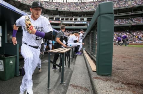 DENVER, CO – APRIL 7: Trevor Story #27 of the Colorado Rockies takes the field against the Los Angeles Dodgers on Opening Day at Coors Field on April 7, 2017 in Denver, Colorado. (Photo by Justin Edmonds/Getty Images)