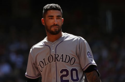 PHOENIX, AZ – APRIL 30: Ian Desmond #20 of the Colorado Rockies on deck during the MLB game against the Arizona Diamondbacks at Chase Field on April 30, 2017 in Phoenix, Arizona. (Photo by Christian Petersen/Getty Images)