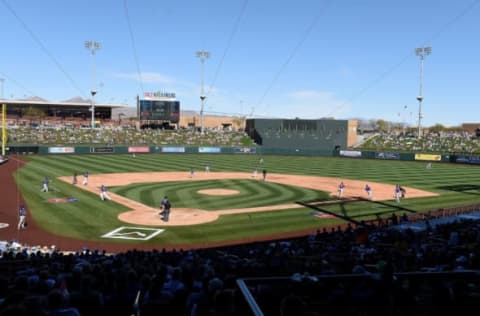 SCOTTSDALE, AZ – MARCH 05: A detail of Salt River Fields at Talking Stick during a spring training game between the Chicago Cubs and the Colorado Rockies on March 5, 2018 in Scottsdale, Arizona. (Photo by Norm Hall/Getty Images)