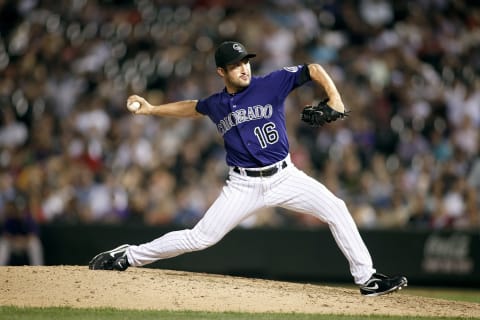 DENVER, CO – AUGUST 05: Huston Street #16 of the Colorado Rockies pitches against the Washington Nationals during their game at Coors Field August 5, 2011 in Denver, Colorado. The Washington Nationals won the game 5-3. (Photo by Marc Piscotty/Getty Images)