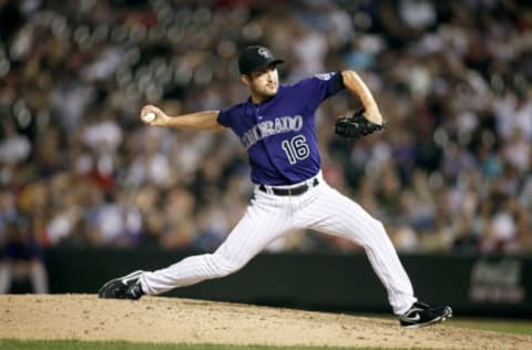 DENVER, CO – AUGUST 05: Huston Street #16 of the Colorado Rockies pitches against the Washington Nationals during their game at Coors Field August 5, 2011 in Denver, Colorado. The Washington Nationals won the game 5-3. (Photo by Marc Piscotty/Getty Images)