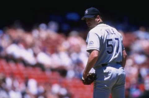 17 Jun 1998: Darryl Kile #57 of the Colorado Rockies in action during a game against the San Francisco Giants at 3Com Park in San Francisco, California. The Giants defeated the Rockies 6-3. Credit: Otto Greule Jr./Allsport (Getty Images)