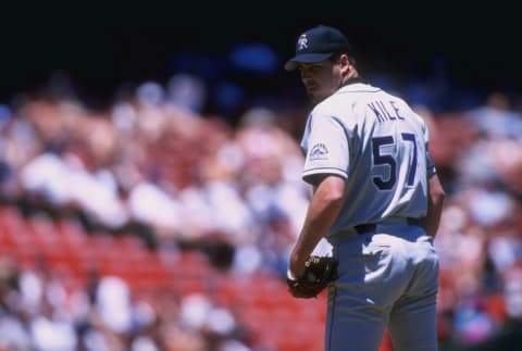 17 Jun 1998: Darryl Kile #57 of the Colorado Rockies in action during a game against the San Francisco Giants at 3Com Park in San Francisco, California. The Giants defeated the Rockies 6-3. Credit: Otto Greule Jr./Allsport (Getty Images)