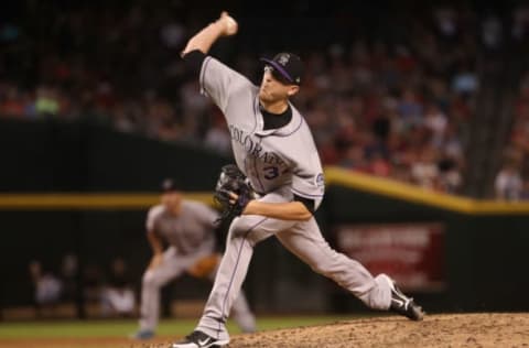 PHOENIX, AZ – SEPTEMBER 13: Relief pitcher Jeff Hoffman #34 of the Colorado Rockies pitches against the Arizona Diamondbacks during fifth inning of the MLB game at Chase Field on September 13, 2017 in Phoenix, Arizona. (Photo by Christian Petersen/Getty Images)