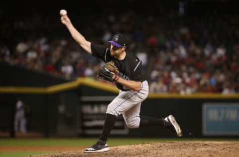 PHOENIX, AZ – MARCH 30: Relief pitcher Bryan Shaw #29 of the Colorado Rockies pitcher against the Arizona Diamondbacks during the MLB game at Chase Field on March 30, 2018 in Phoenix, Arizona. (Photo by Christian Petersen/Getty Images)