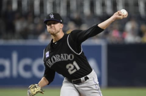 SAN DIEGO, CA – APRIL 3: Kyle Freeland #21 of the Colorado Rockies pitches during the first inning of a baseball game against the San Diego Padres at PETCO Park on April 3, 2018 in San Diego, California. (Photo by Denis Poroy/Getty Images)