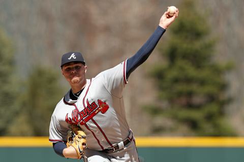 DENVER, CO – APRIL 08: Starting pitcher Sean Newcomb #15 of the Atlanta Braves throws in the first inning against the Colorado Rockies at Coors Field on April 8, 2018 in Denver, Colorado. (Photo by Matthew Stockman/Getty Images)