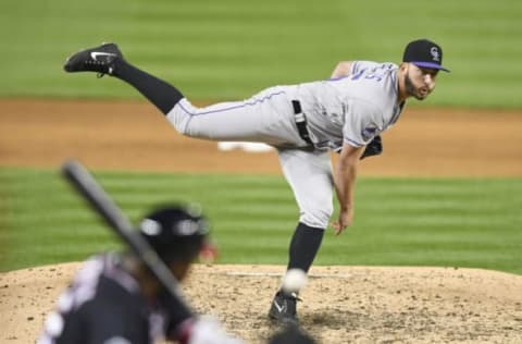 WASHINGTON, DC – APRIL 12: Chad Bettis #35 of the Colorado Rockies pitches in the fifth inning during a baseball game against the Washington Nationals at Nationals Park on April 12, 2018 in Washington, DC. (Photo by Mitchell Layton/Getty Images)