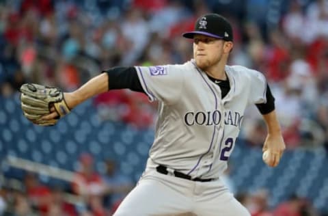 WASHINGTON, DC – APRIL 13: Starting pitcher Kyle Freeland #21 of the Colorado Rockies throws to a Washington Nationals batter in the first inning at Nationals Park on April 13, 2018 in Washington, DC. (Photo by Rob Carr/Getty Images)