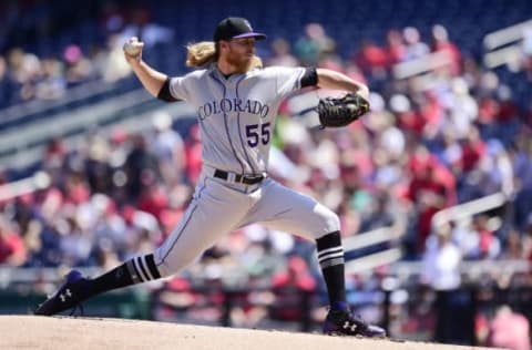 WASHINGTON, DC – APRIL 14: Starting pitcher Jon Gray #55 of the Colorado Rockies throws a pitch against the Washington Nationals in the first inning at Nationals Park on April 14, 2018 in Washington, DC. (Photo by Patrick McDermott/Getty Images)