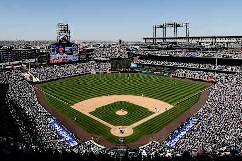 DENVER, CO – APRIL 22: The Colorado Rockies play the Chicago Cubs at Coors Field on April 22, 2018 in Denver, Colorado. (Photo by Matthew Stockman/Getty Images)