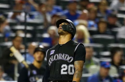 NEW YORK, NY – MAY 05: Ian Desmond #20 of the Colorado Rockies reacts after striking out in the eighth inning against the New York Mets at Citi Field on May 5, 2018 in the Flushing neighborhood of the Queens borough of New York City. (Photo by Mike Stobe/Getty Images)