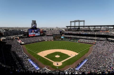 DENVER, CO – APRIL 22: The Colorado Rockies play the Chicago Cubs at Coors Field on April 22, 2018 in Denver, Colorado. (Photo by Matthew Stockman/Getty Images)