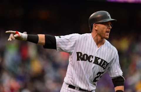 DENVER, CO – JULY 15: Trevor Story #27 of the Colorado Rockies runs the bases after hitting a ninth-inning, walk-off home run against the Seattle Mariners at Coors Field on July 15, 2018 in Denver, Colorado. (Photo by Dustin Bradford/Getty Images)