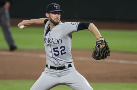 SEATTLE, WA – AUGUST 07: Reliever Daniel Bard #52 of the Colorado Rockies delivers a pitch during a game against the Seattle Mariners at T-Mobile Park on August 7, 2020 in Seattle, Washington. The Rockies won the game 8-4. (Photo by Stephen Brashear/Getty Images)