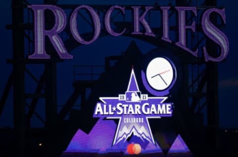 DENVER, CO – MAY 13: A general view of the scoreboard featuring the All-Star Game logo during a game between the Cincinnati Reds and Colorado Rockies at Coors Field on May 13, 2021 in Denver, Colorado. (Photo by Justin Edmonds/Getty Images)