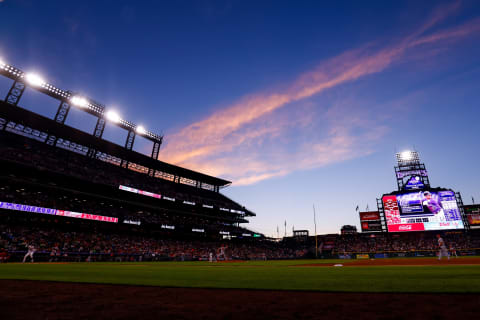 DENVER, CO – JULY 1: A general view as the sun sets over the stadium during the third inning of a game between the Colorado Rockies and the St. Louis Cardinals at Coors Field on July 1, 2021 in Denver, Colorado. (Photo by Justin Edmonds/Getty Images)