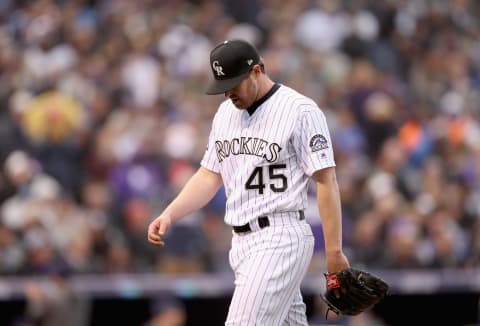 DENVER, CO – OCTOBER 07: Scott Oberg #45 of the Colorado Rockies leaves the mound during the sixth inning of Game Three of the National League Division Series against the Milwaukee Brewers at Coors Field on October 7, 2018 in Denver, Colorado. (Photo by Matthew Stockman/Getty Images)