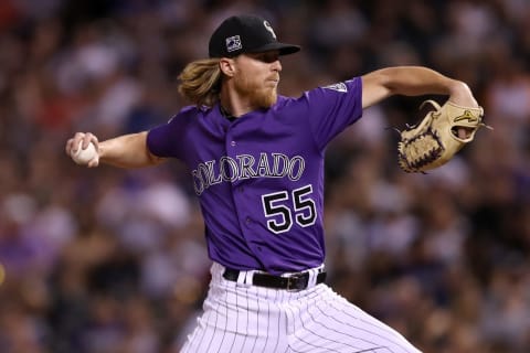 DENVER, CO – SEPTEMBER 12: Starting pitcher Jon Gray #55 of the Colorado Rockies against the Arizona Diamondbacks at Coors Field on September 12, 2018 in Denver, Colorado. (Photo by Matthew Stockman/Getty Images)