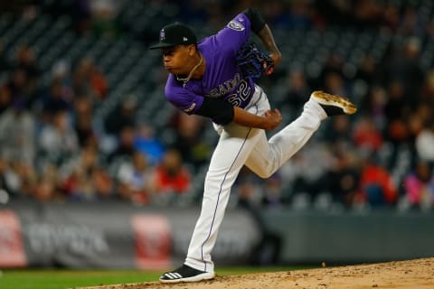 DENVER, CO – MAY 7: Relief pitcher Yency Almonte #62 of the Colorado Rockies delivers to home plate during the fifth inning against the San Francisco Giants at Coors Field on May 7, 2019 in Denver, Colorado. (Photo by Justin Edmonds/Getty Images)