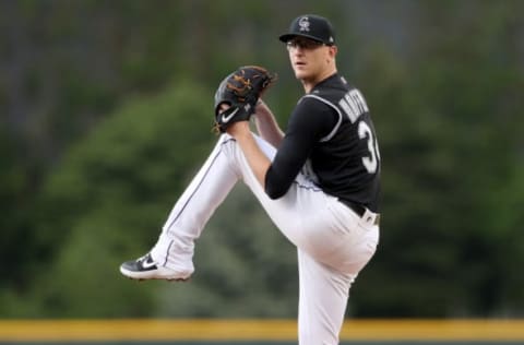 DENVER, COLORADO – MAY 24: Starting pitcher Jeff Hoffman #34 of the Colorado Rockies throws in the first inning against the Baltimore Orioles at Coors Field on May 24, 2019 in Denver, Colorado. (Photo by Matthew Stockman/Getty Images)