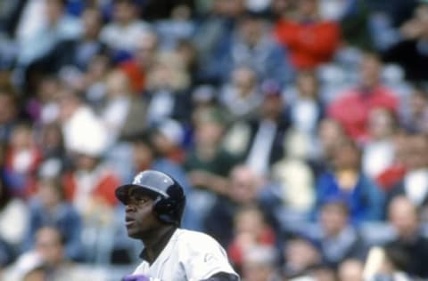 CHICAGO, IL – CIRCA 1994: Charlie Hayes #13 of the Colorado Rockies bats against the Chicago Cubs 1994 at Wrigley Field in Chicago, Illinois. Hayes played for the Rockies from 1993-94. (Photo by Focus on Sport/Getty Images)