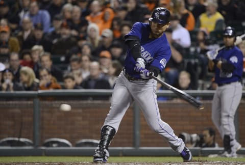 SAN FRANCISCO, CA – SEPTEMBER 19: Carlos Gonzalez #5 of the Colorado Rockies bats against the San Francisco Giants at AT&T Park on September 19, 2012 in San Francisco, California. The Giants won the game 7-1. (Photo by Thearon W. Henderson/Getty Images)