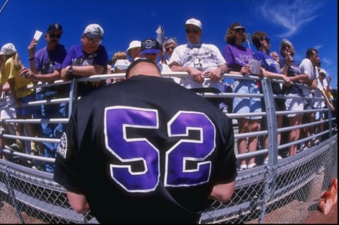 10 Mar 1998: Pitcher John Thomson of the Colorado Rockies signs autographs during a spring training game against the Arizona Diamondbacks at Hi Corbett Field in Tucson, Arizona. (Mandatory Credit: Brian Bahr /Allsport)