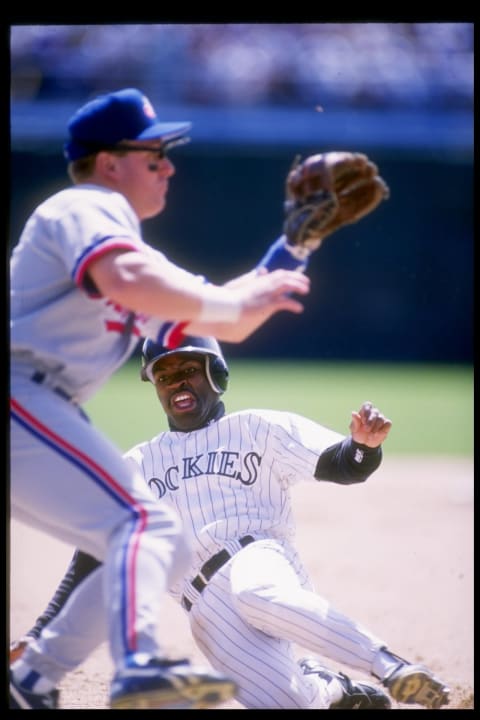 10 Apr 1993: Infielder Eric Young of the Colorado Rockies during a game against the Montreal Expos at Coors Field in Denver, Colorado. (Mandatory Credit: Tim de Frisco /Allsport)