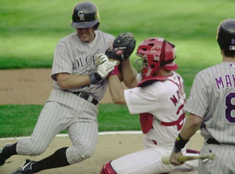 9 Apr 2001: Jeff Cirillo #7 of the Colorado Rockies against the St.Louis Cardinals at Busch Stadium in St. Louis, Missouri. (Mandatory Credit: Elsa/ALLSPORT)