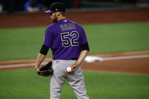 ARLINGTON, TEXAS – JULY 21: Daniel Bard #52 of the Colorado Rockies during a MLB exhibition game at Globe Life Field on July 21, 2020 in Arlington, Texas. (Photo by Ronald Martinez/Getty Images)