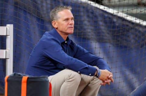 Aug 11, 2018; Houston, TX, USA; Former Houston Astro and Baseball Hall-of-Famer Craig Biggio watches batting practice prior to the game against the Seattle Mariners at Minute Maid Park. Mandatory Credit: Erik Williams-USA TODAY Sports