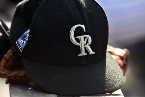 Sep 30, 2018; Denver, CO, USA; General view of a Colorado Rockies cap during the game against the Washington Nationals in the sixth inning at Coors Field. Mandatory Credit: Ron Chenoy-USA TODAY Sports