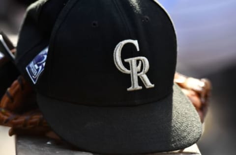 Sep 30, 2018; Denver, CO, USA; General view of a Colorado Rockies cap during the game against the Washington Nationals in the sixth inning at Coors Field. Mandatory Credit: Ron Chenoy-USA TODAY Sports